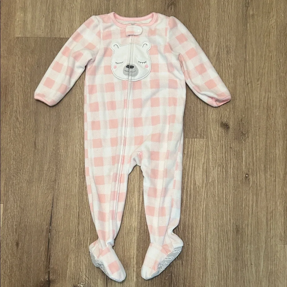 Carter's Pink and White Checkered Footie with Bear